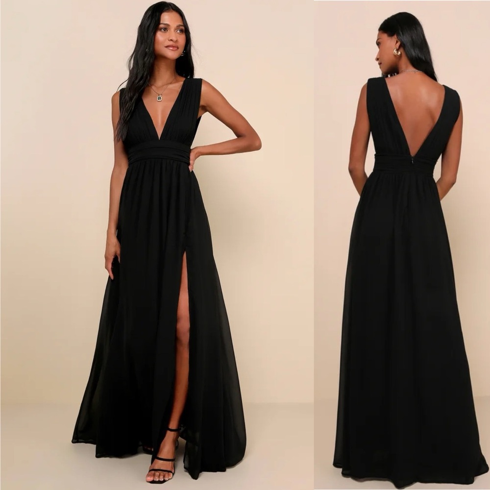 NWOT Lulu’s Heavenly Hues Black Maxi Dress in Black Small
